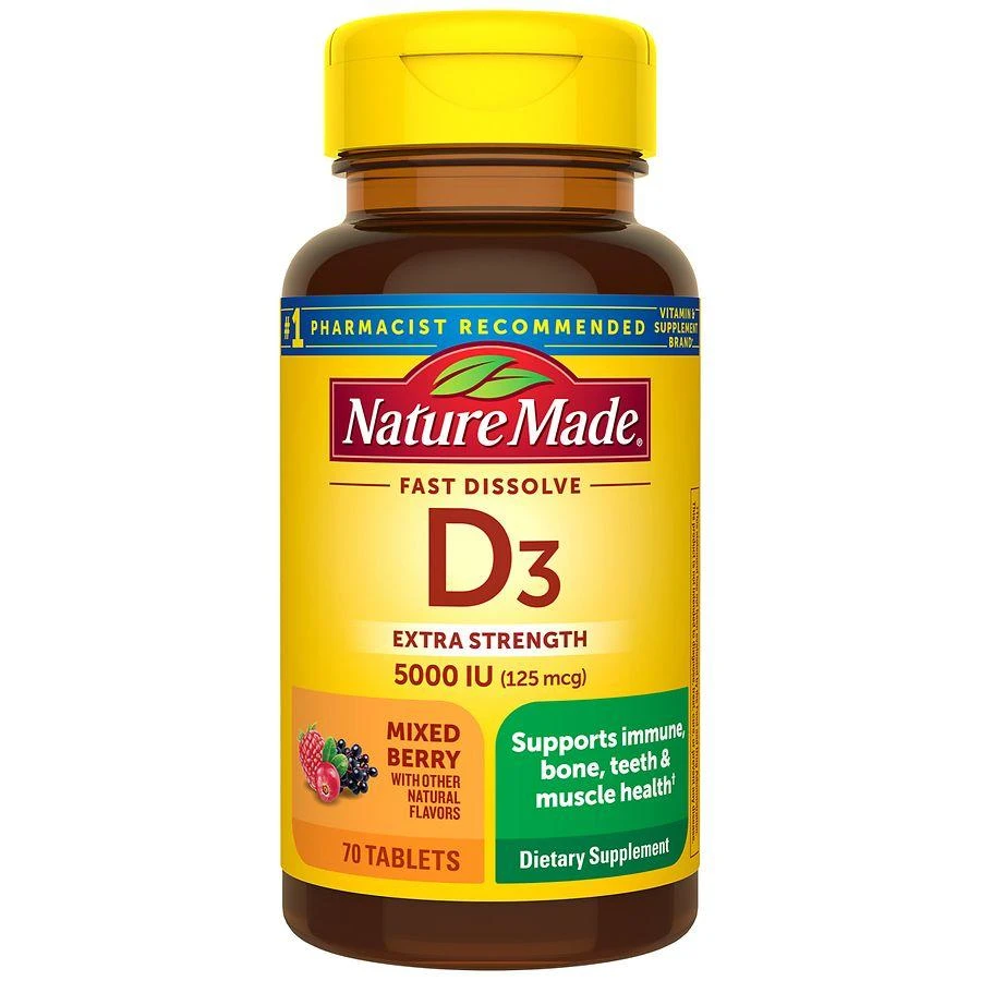 商品Nature Made|Extra Strength Vitamin D3 5000 IU Fast Dissolve Tablets 70,价格¥171,第1张图片