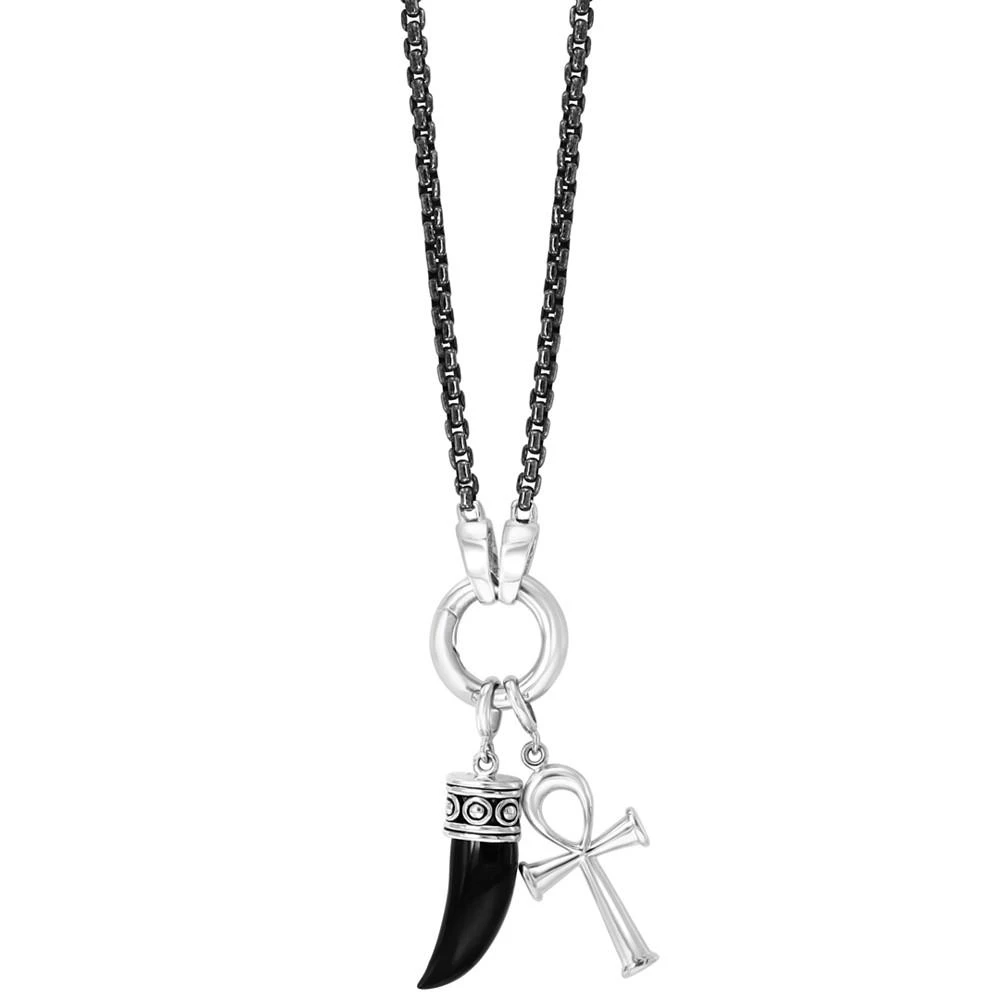 商品Effy|EFFY® Men's Onyx Horn and Ankh Cross 20" Pendant Necklace in Sterling Silver,价格¥5737,第1张图片