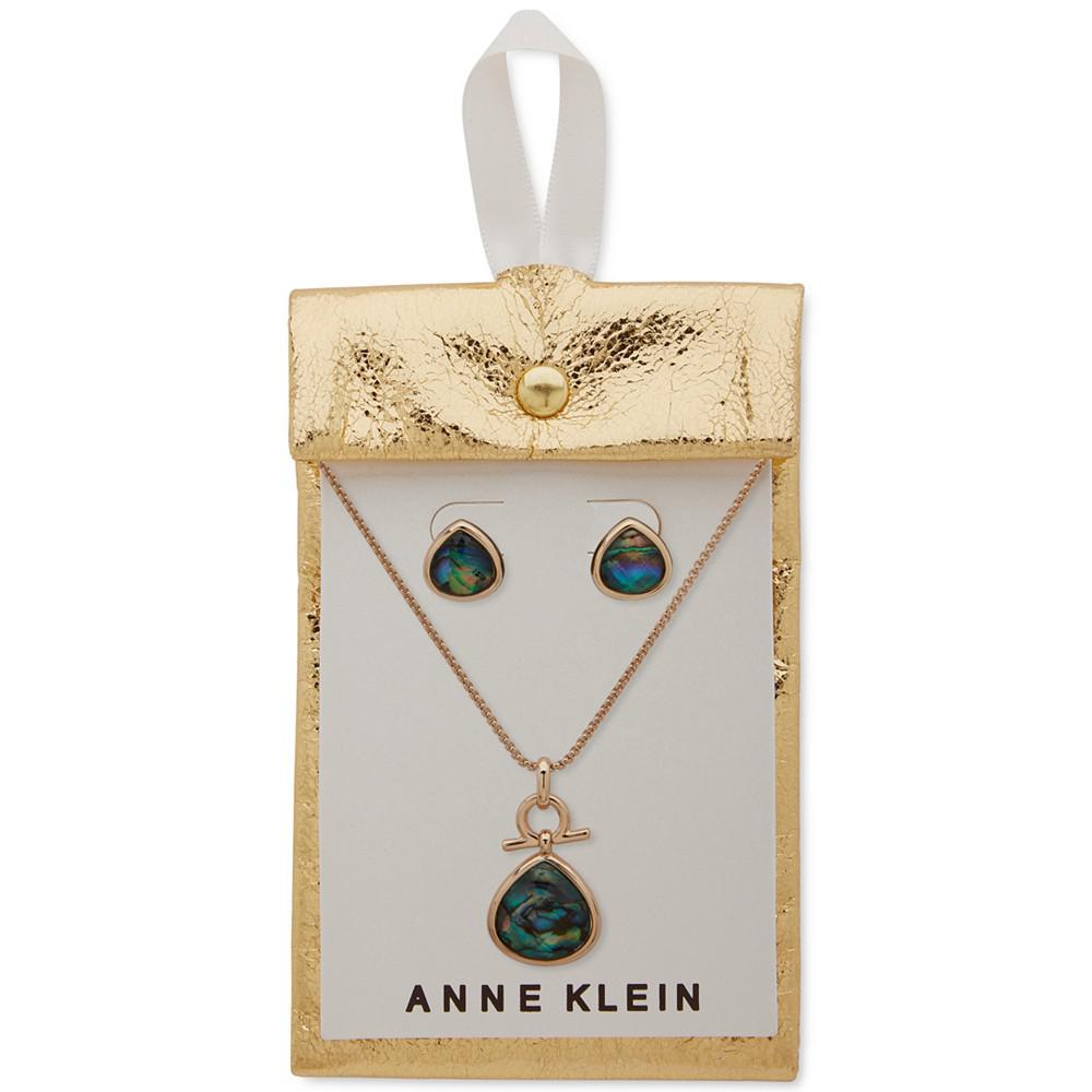 商品Anne Klein|Gold-Tone 2-Pc. Set Abalone Teardrop Pendant Necklace & Matching Stud Earrings,价格¥201,第4张图片详细描述