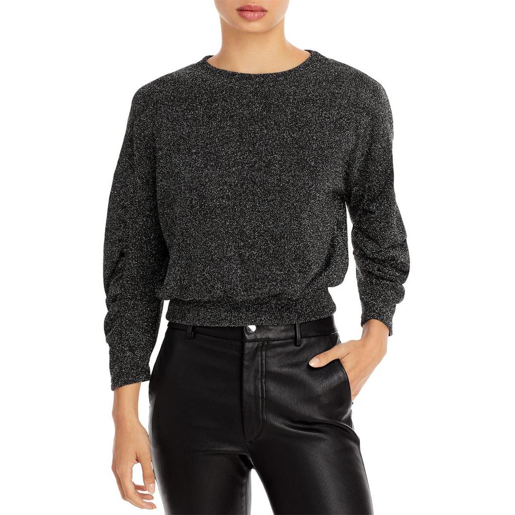 Aqua Womens Metallic Rouched Pullover Sweater商品第2张图片规格展示