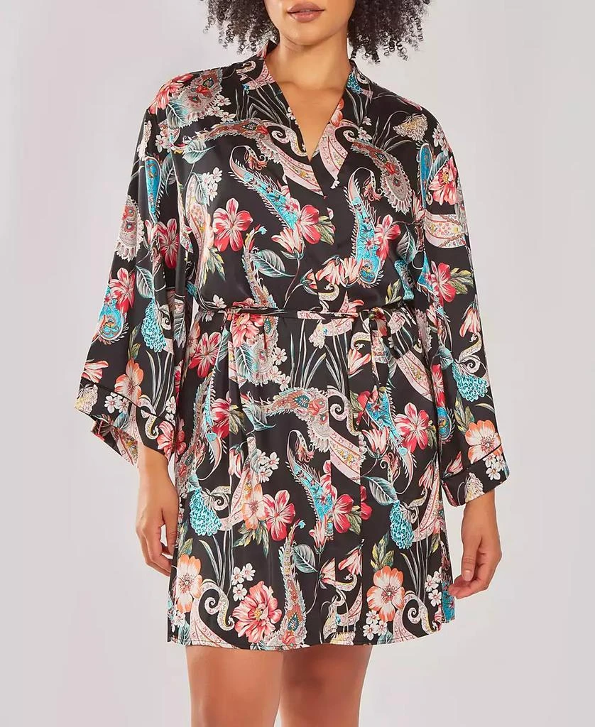 商品iCollection|Plus Size Silky Soft Short Printed Robe,价格¥592,第1张图片