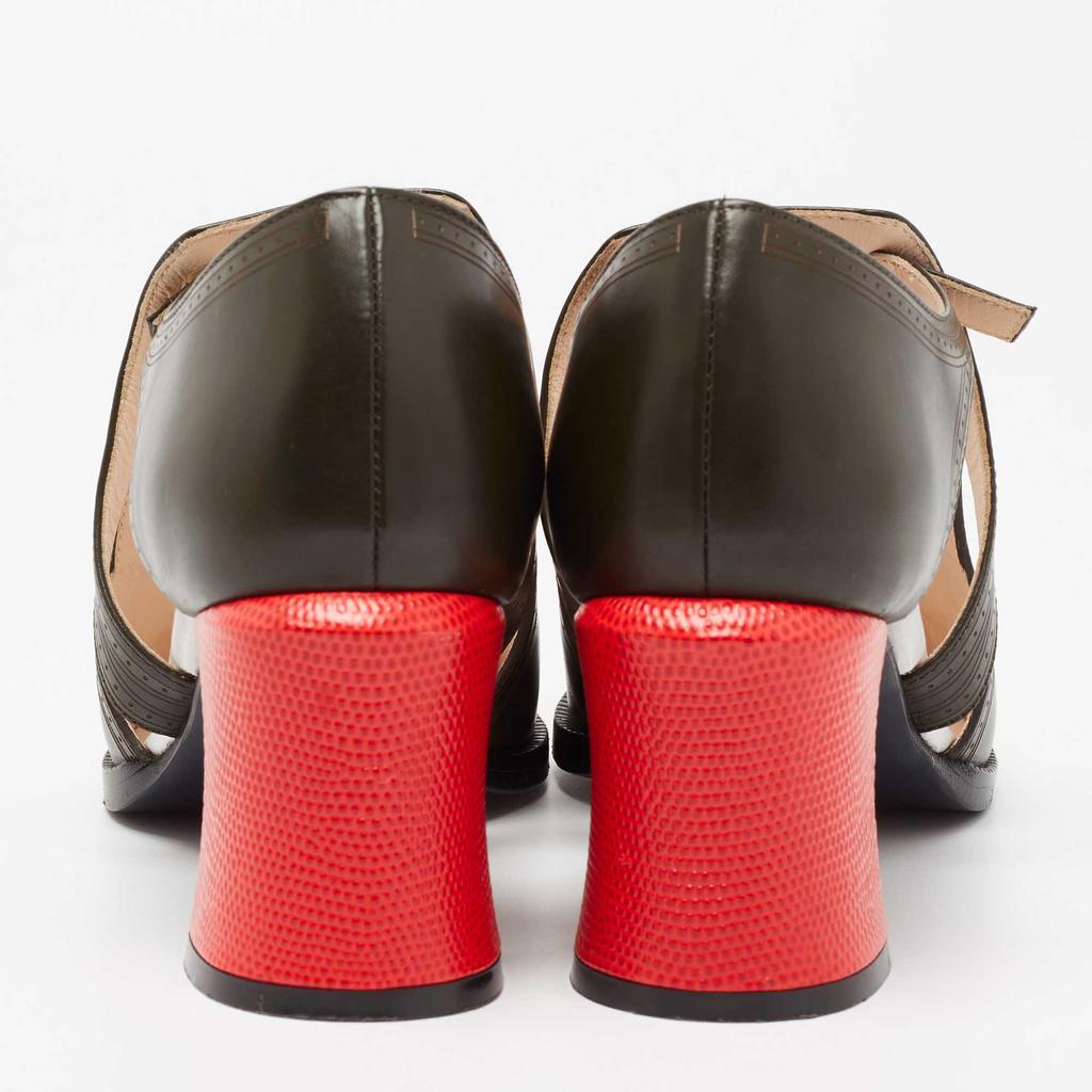 商品[二手商品] Fendi|Fendi Dark Green/Red Leather  Mary Jane  Pumps Size 37.5,价格¥2641,第7张图片详细描述