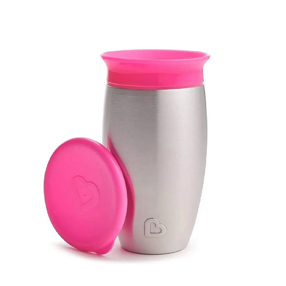 商品Munchkin|Stainless Steel 360 Sippy Cup with 3 piece Sipper and Straw Lid, Pink,价格¥251,第2张图片详细描述