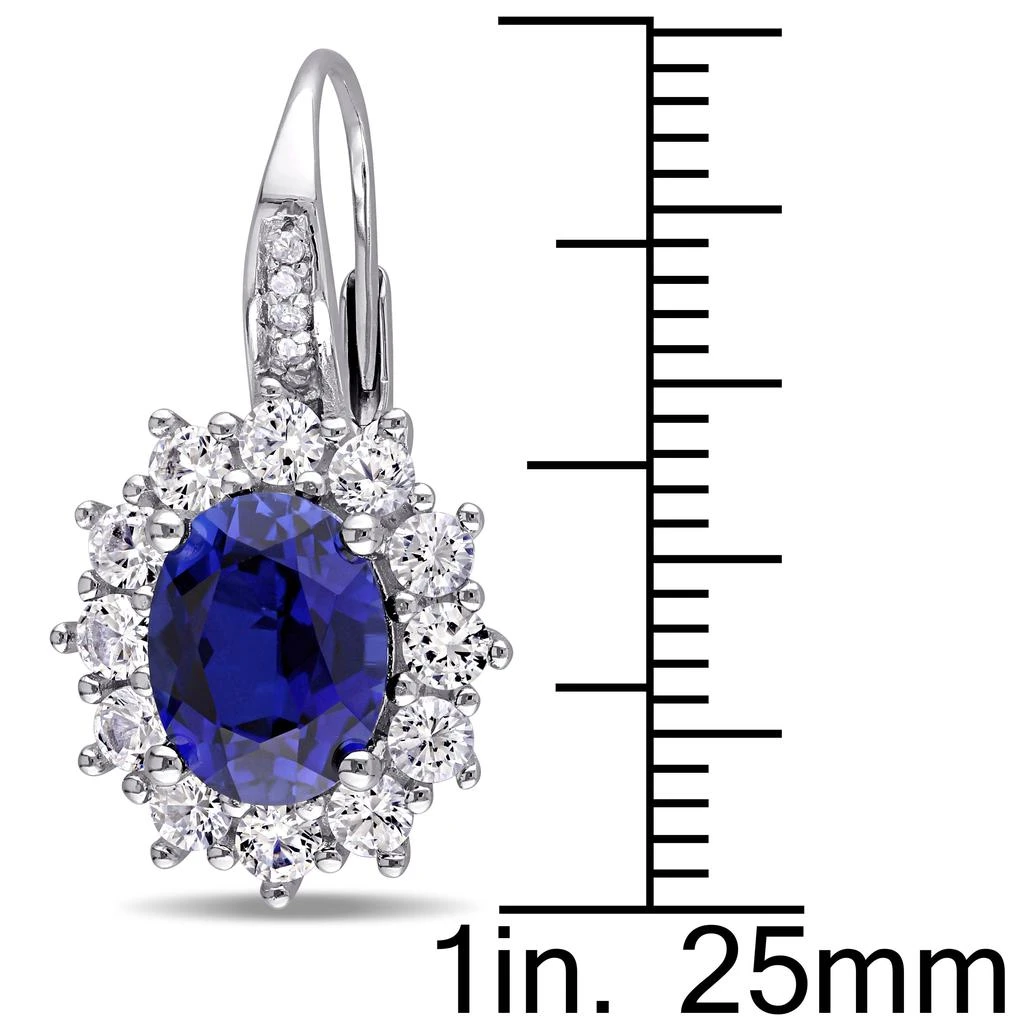 商品Mimi & Max|8.06 CT TGW Created Blue and White Sapphire and Halo Diamond Leverback Earrings in Sterling Silver,价格¥476,第2张图片详细描述