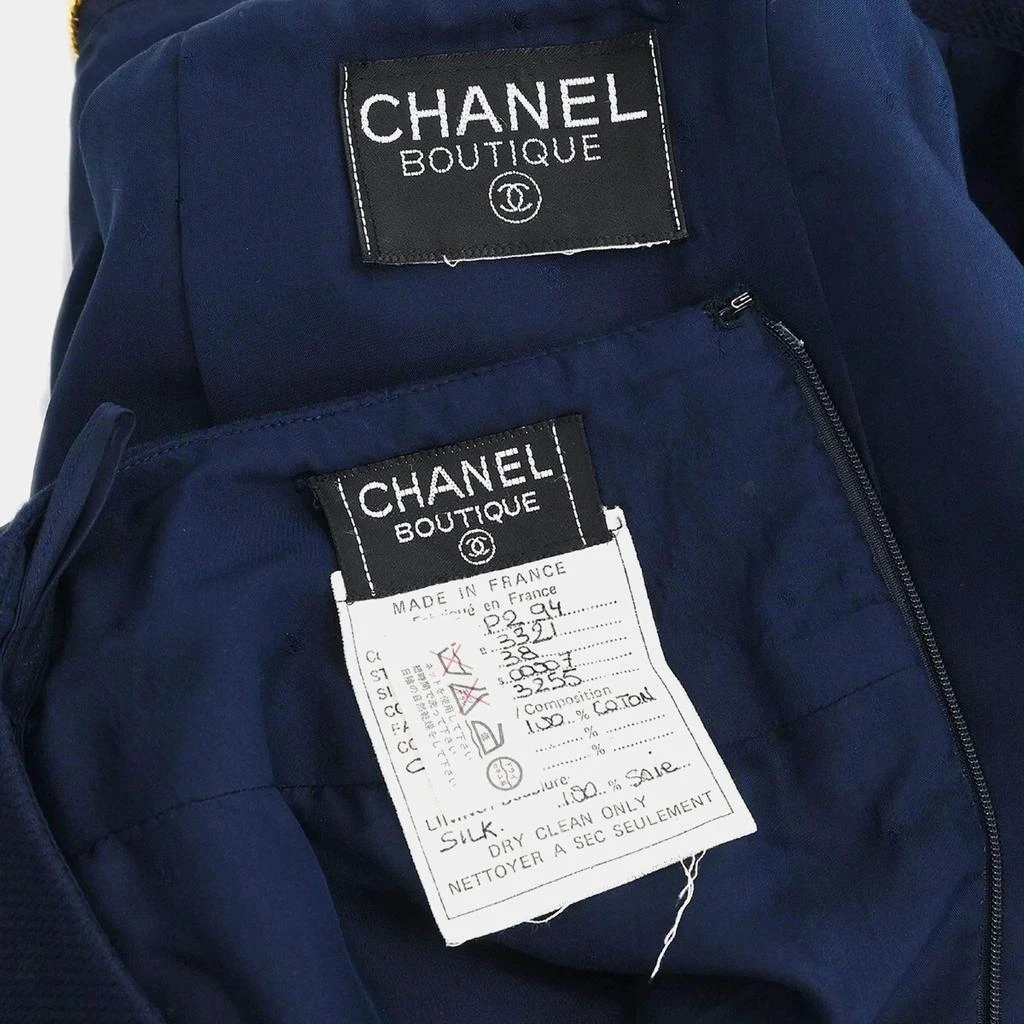 Chanel Navy Blue Collarless Jacket Skirt Suit Set Size 38 商品