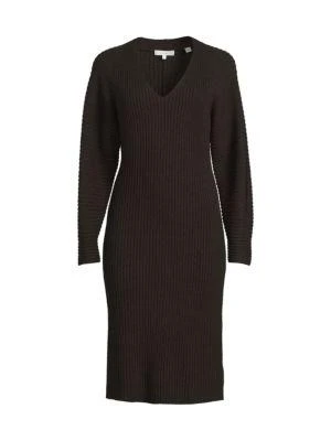 商品Vince|V Neck Rib Knit Dress,价格¥591,第3张图片详细描述