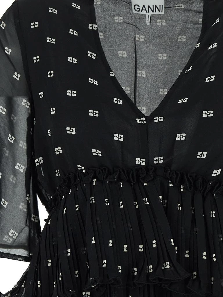 商品Ganni|Pleated Georgette V-neck Flounce Mini Dress,价格¥1291,第3张图片详细描述