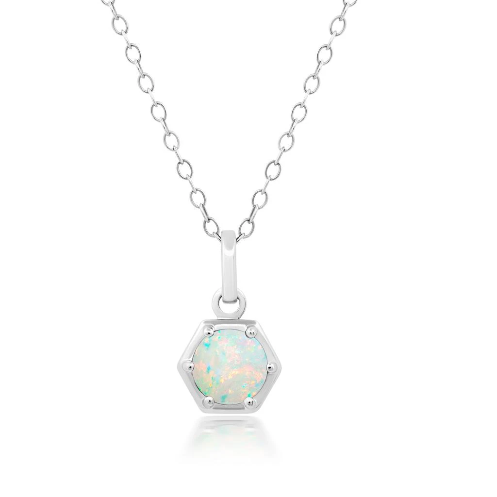 商品Nicole Miller|Sterling Silver Round Gemstone Hexagon Pendant Necklace on 18 Inch Chain,价格¥297,第1张图片