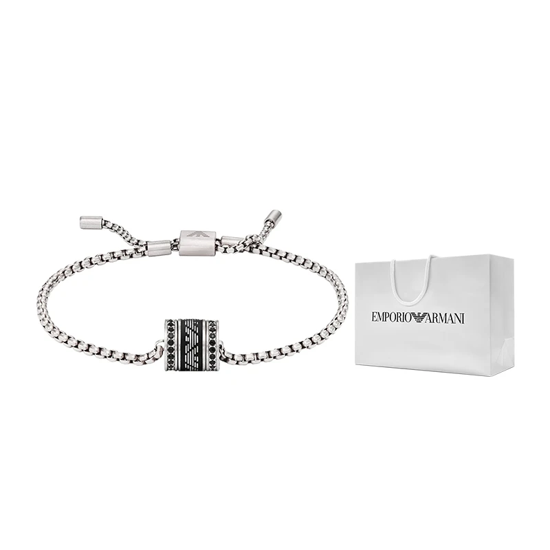 商品[国内直发] Emporio Armani|ARMANI 阿玛尼古巴链 黑色串珠转运珠吊坠 男士手链,价格¥1585,第3张图片详细描述