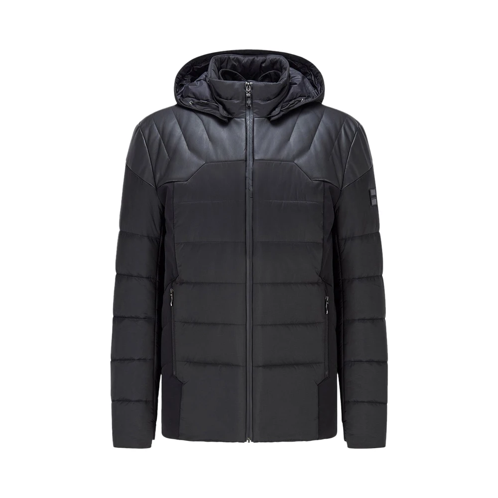 商品Hugo Boss|BOSS BLACK 男士黑色绗缝饰肩部饰有光滑超纤维连帽二合一棉服夹克 JWillem-50460069-001,价格¥3210,第1张图片