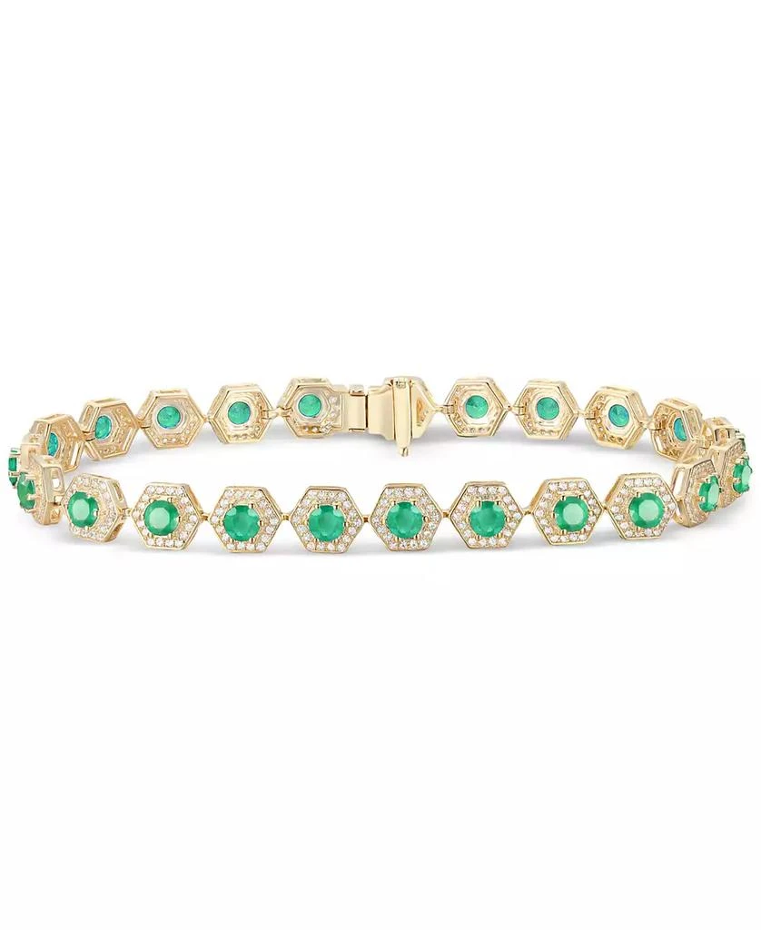 商品Macy's|Gemstone & Diamond Halo Hexagon Flex Bracelet,价格¥24998,第1张图片