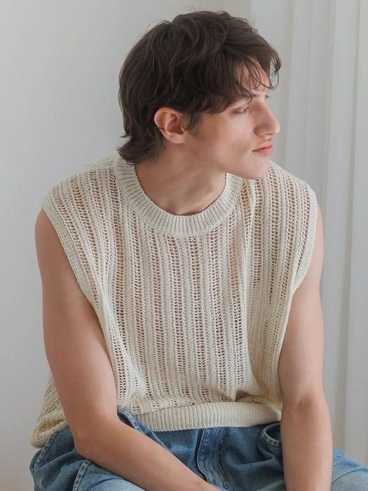 商品KNITLY|Linen Net Round Vest Natural,价格¥569,第1张图片