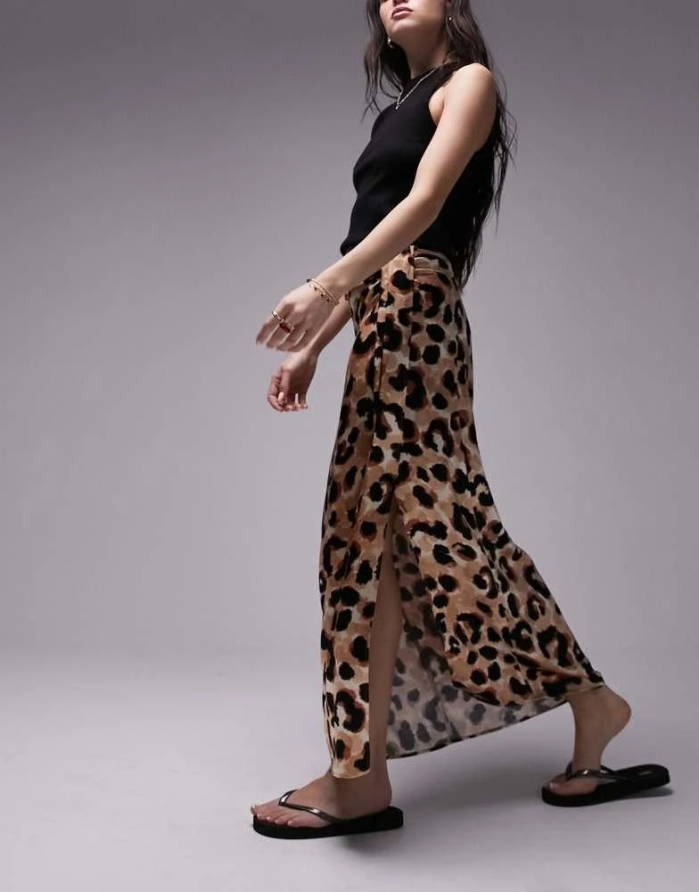 商品Topshop|Topshop tuck split midi skirt in leopard print,价格¥79,第1张图片