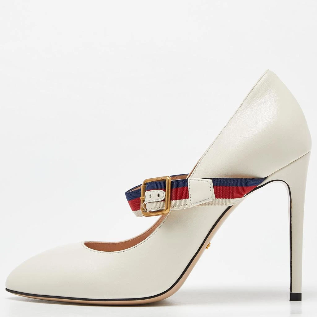 商品[二手商品] Gucci|Gucci Cream Leather Sylvie Mary Jane Pumps Size 38.5,价格¥4889,第1张图片