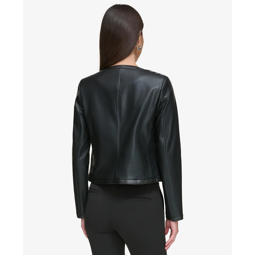 商品DKNY|Women's Collarless Faux Leather Open-Front Jacket,价格¥223,第2张图片详细描述