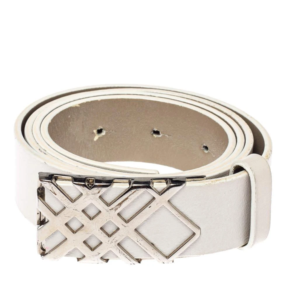 商品[二手商品] Burberry|Burberry White Leather Check Buckle Belt 90CM,价格¥642,第2张图片详细描述