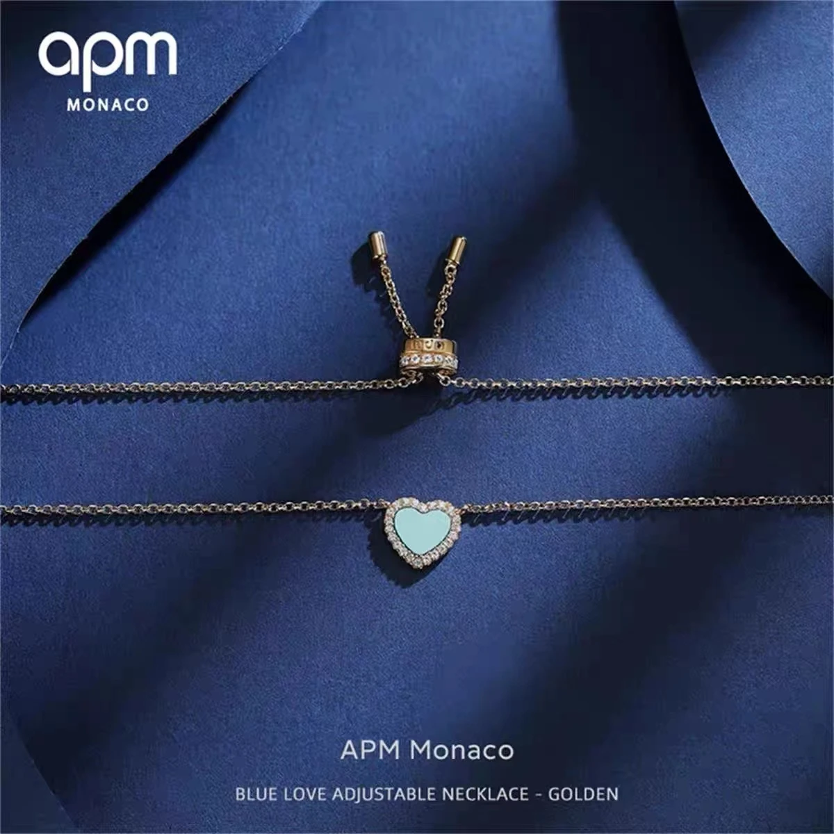 apm MONACO蓝色爱心项链吊坠金色女生锁骨链情人节礼物AC5795XTUY 商品