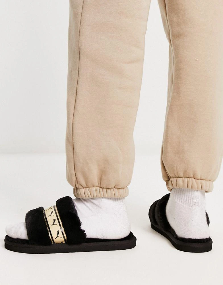 商品Puma|Puma Fluff slider slippers in black and gold,价格¥273,第3张图片详细描述