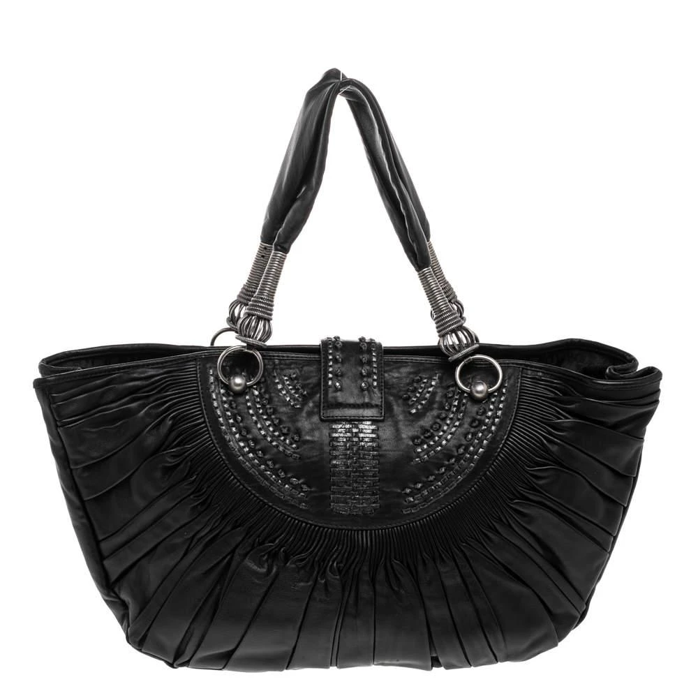 商品[二手商品] Dior|Dior Black Pleated Leather Plisse Tote,价格¥2562,第4张图片详细描述