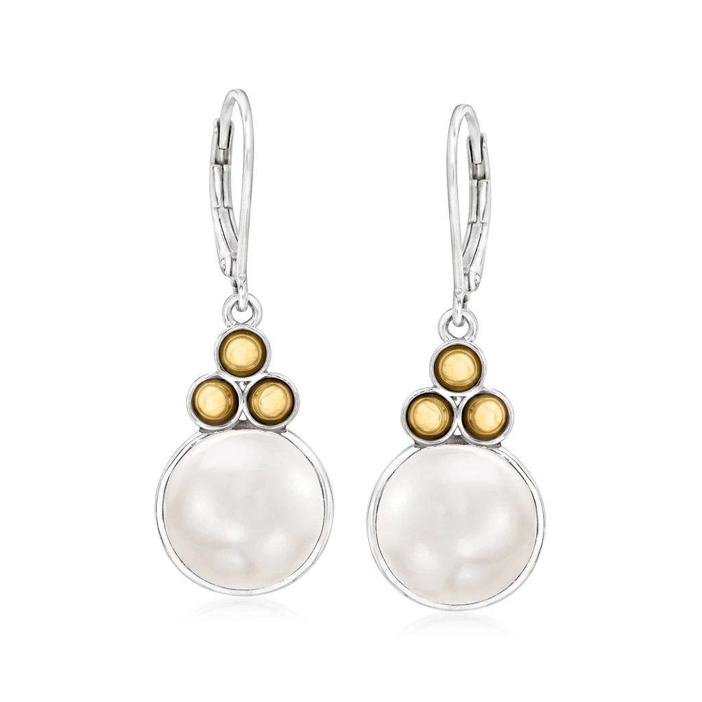 商品Ross-Simons|Ross-Simons 11-12mm Cultured Button Pearl Drop Earrings in Sterling Silver and 14kt Yellow Gold,价格¥781,第1张图片