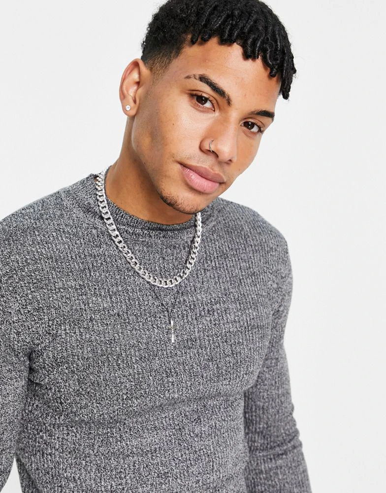 商品ASOS|ASOS DESIGN knitted muscle fit rib turtle neck jumper in grey twist,价格¥193,第2张图片详细描述