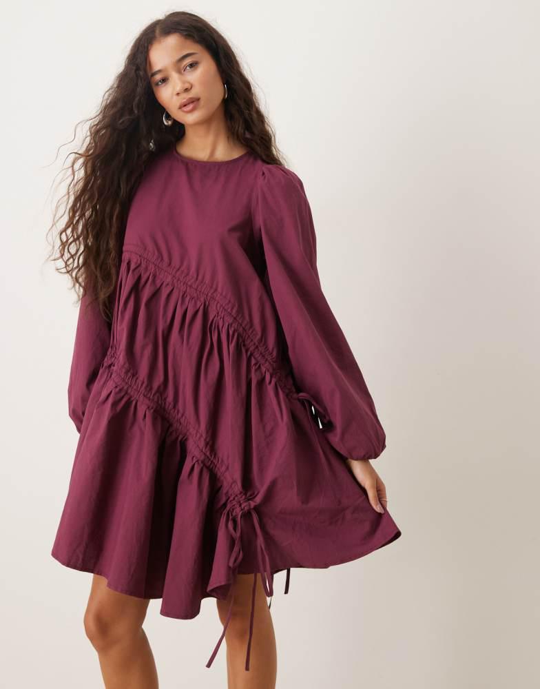 ghospell ruched midi dress Ghospell Nerissa Ruched Midi Dress Hay Tan / XS