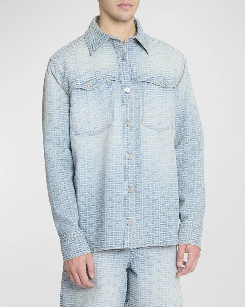 商品Balmain|Men's Jacquard Monogram Denim Overshirt,价格¥4991,第1张图片
