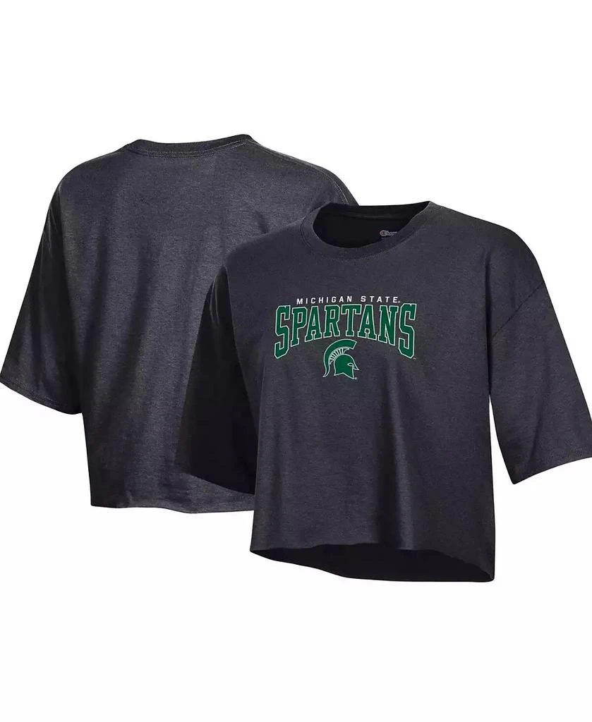 商品CHAMPION|Women's Heather Charcoal Michigan State Spartans Boyfriend Cropped T-shirt,价格¥225,第1张图片