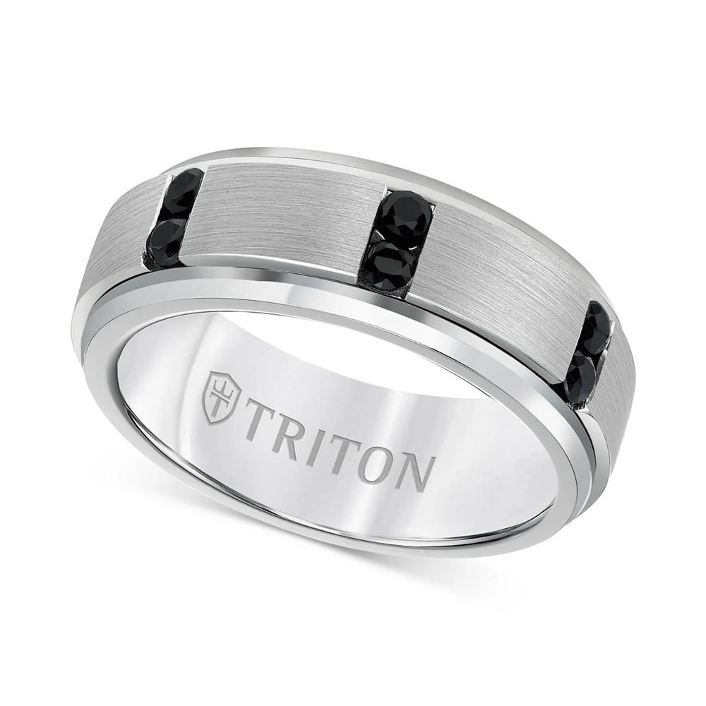 商品Triton|Men's Black Sapphire Beveled-Edge Band (1/2 ct. t.w.) in White Tungsten Carbide,价格¥7587,第1张图片