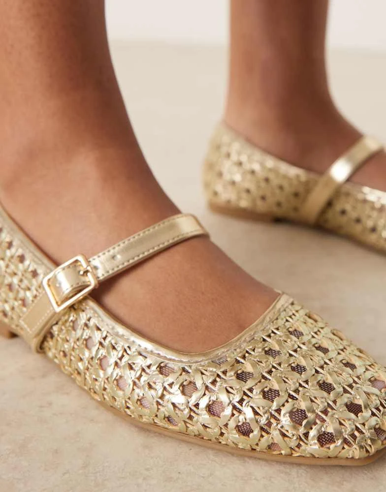 商品ASOS|ASOS DESIGN Lottie mary jane ballets in gold weave,价格¥249,第3张图片详细描述