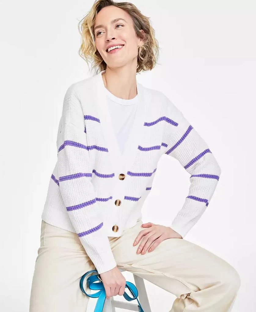 商品On 34th|Women's Striped Patch-Pocket V-Neck Cardigan, Created for Macy's,价格¥133,第1张图片