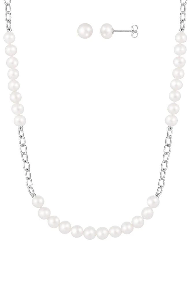 商品Splendid Pearls|Rhodium Plated Sterling Silver 6-7mm Cultured Freshwater Pearl Stud Earrings & Necklace 3-Piece Set,价格¥619,第2张图片详细描述