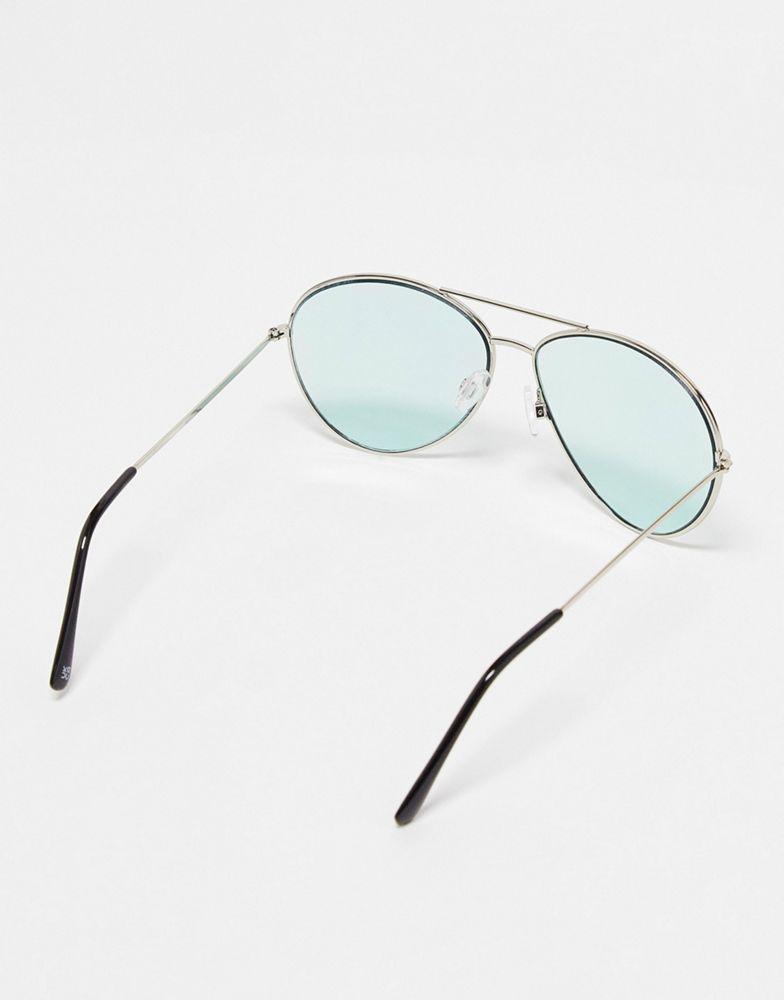 ASOS DESIGN aviator sunglasses with green lens商品第2张图片规格展示