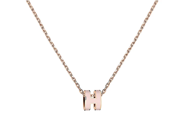 商品[国内直发] Hermes|爱马仕 POP H项链系列 吊坠糖果粉色 镀金 项链 女款 链条玫瑰金色,价格¥5217,第1张图片