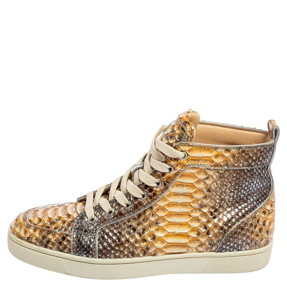 商品[二手商品] Christian Louboutin|Christian Louboutin Metallic Mustard/Brown Python Leather Rantus Orlato High-Top Sneakers Size 41,价格¥3246,第2张图片详细描述