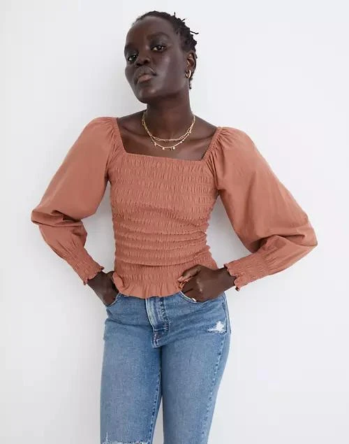 商品Madewell|Lucie Bubble-Sleeve Smocked Top,价格¥142,第1张图片