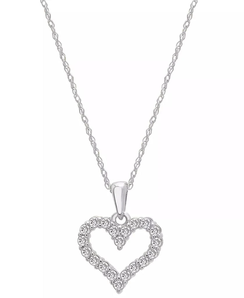 商品Macy's|Diamond Open Heart Pendant Necklace (1/4 ct. t.w.) in 14k White or Yellow Gold, 18" + 2" extender,价格¥12664,第1张图片