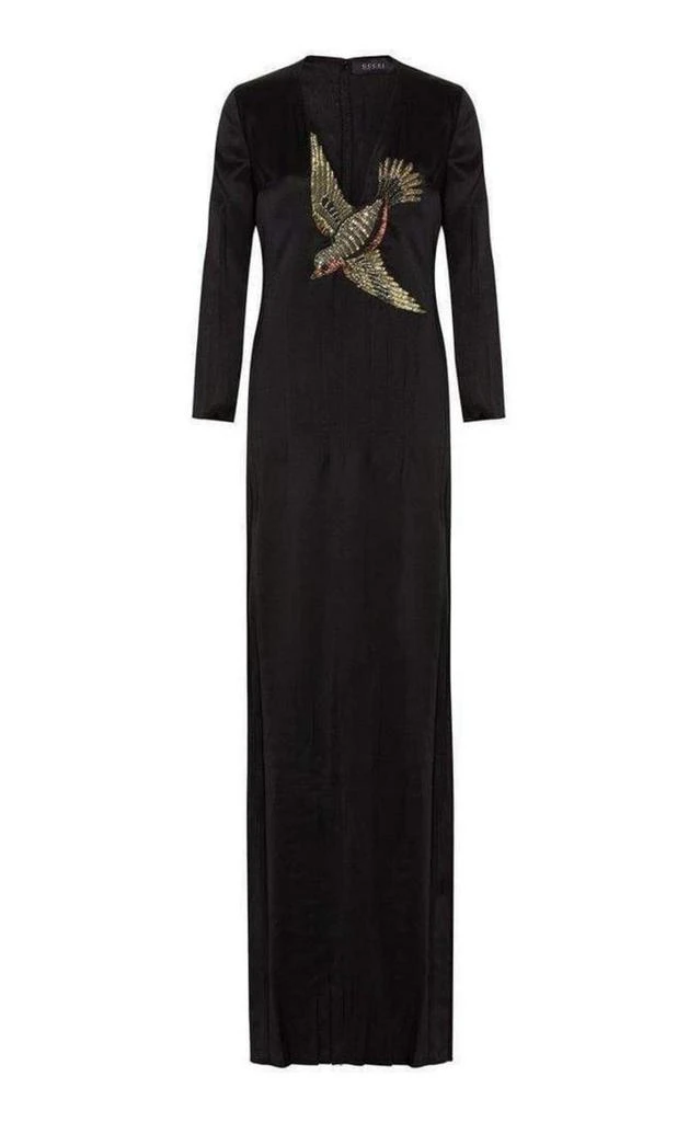 商品Gucci|Runway Crystal Bird Embellished Black Silk Gown,价格¥15386,第1张图片