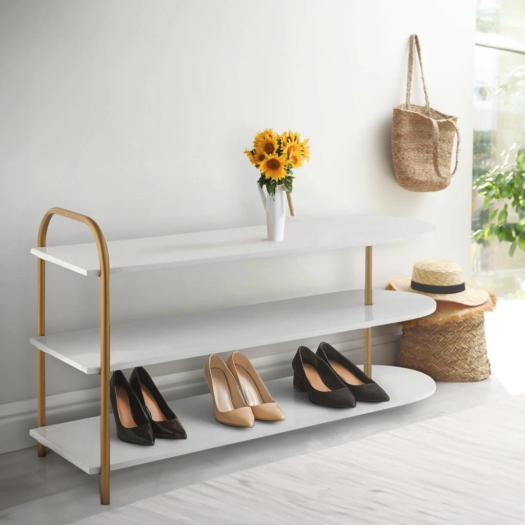 Modern 24" 9-Pair 3-Tier Iron Curved Decker Shoe Rack, White/Gold 商品