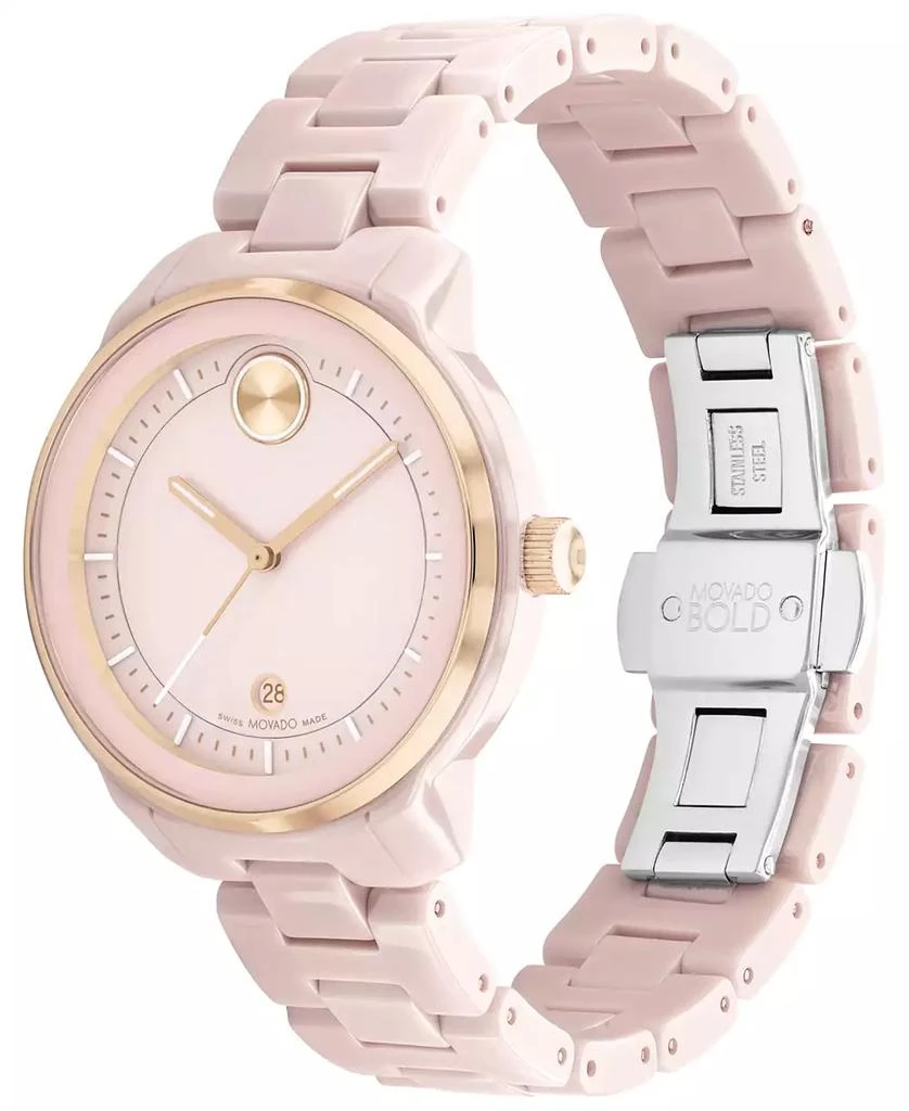 商品Movado|Women's Bold Verso Swiss Quartz Blush Ceramic Bracelet Watch 39mm,价格¥4705,第2张图片详细描述