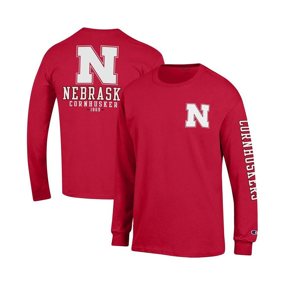 商品CHAMPION|Men's Scarlet Nebraska Huskers Team Stack Long Sleeve T-shirt,价格¥299,第1张图片