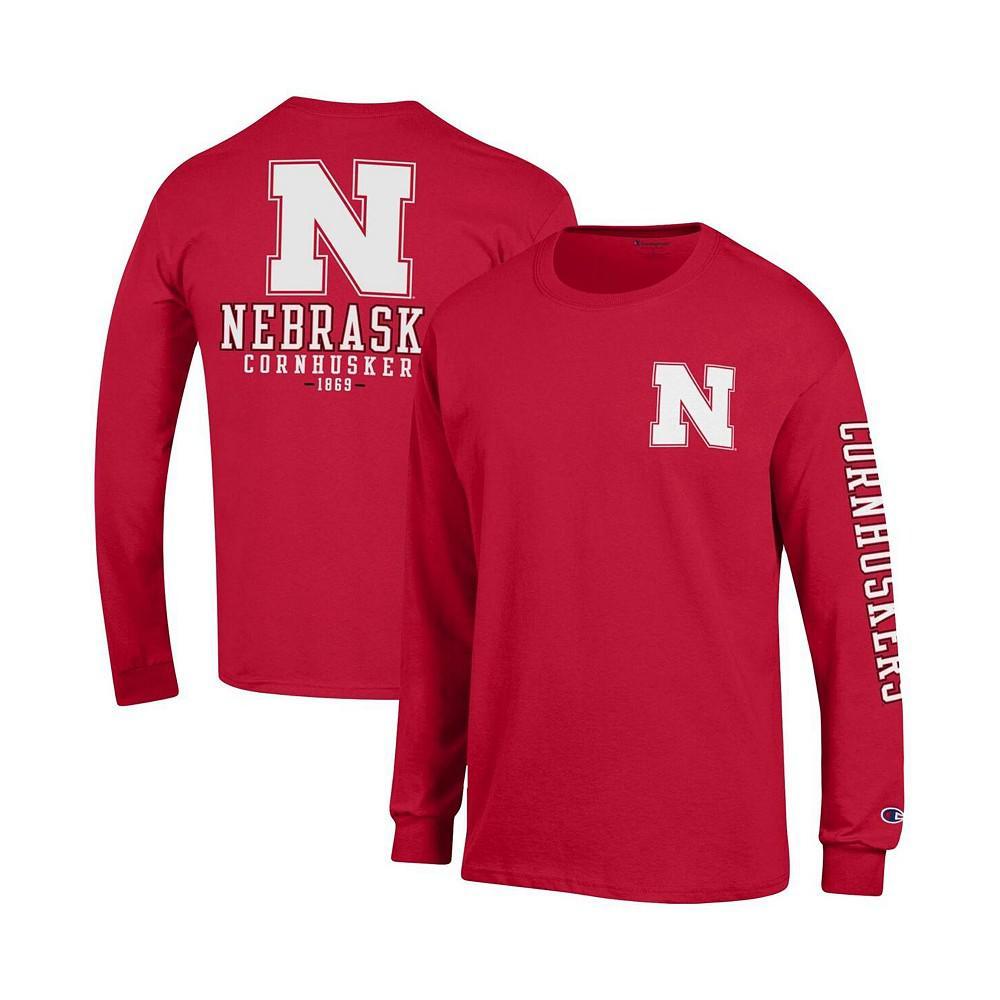 商品CHAMPION|Men's Scarlet Nebraska Huskers Team Stack Long Sleeve T-shirt,价格¥251,第1张图片