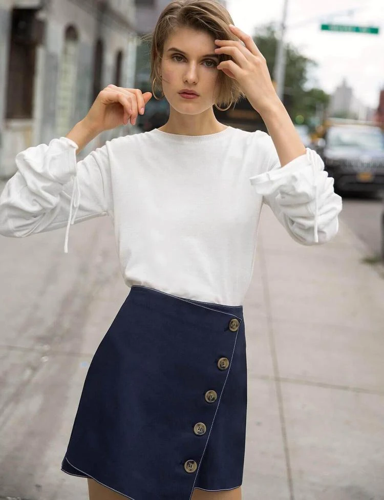 商品Pixie Market|Ivory Ruched Sleeve Knit Top,价格¥455,第1张图片