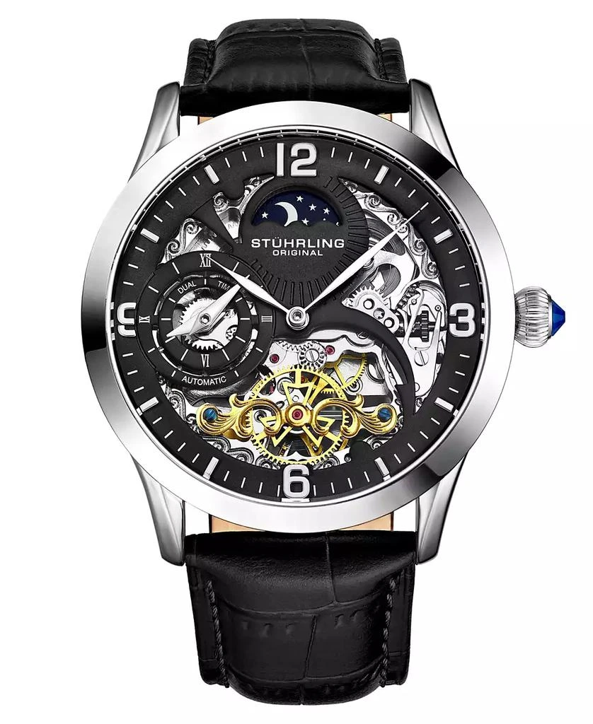 商品Stuhrling|Men's Black Leather Strap Watch 45mm,价格¥1661,第1张图片