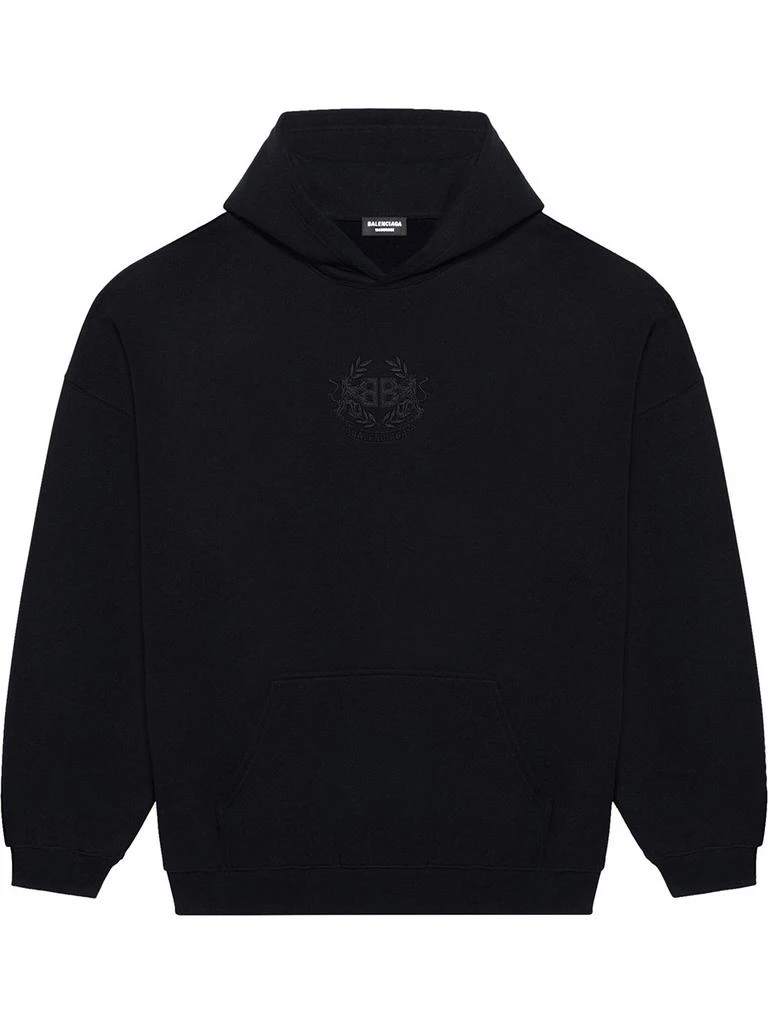 商品Balenciaga|BALENCIAGA Logo crest-embroidered hoodie Black,价格¥3787,第1张图片