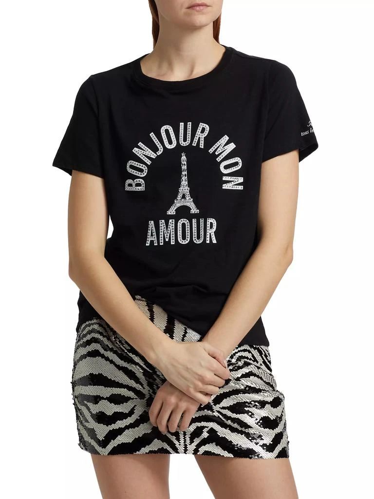 商品Cinq à Sept|'Bonjour Mon Amour' Embellished Eiffel Tower Cotton T-Shirt,价格¥1384,第3张图片详细描述
