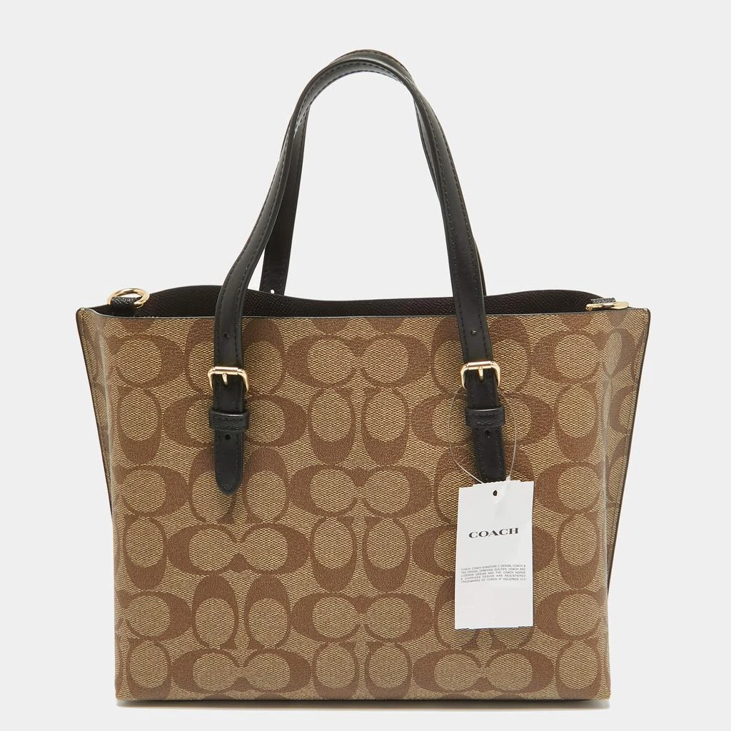 商品Coach|Coach Beige/Black Signature Coated Canvas and Leather Molly 25 Tote,价格¥2645,第4张图片详细描述