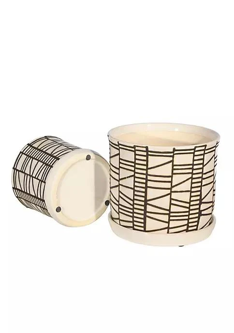 商品Duna Range|Range Planter With Saucer And Abstract Design Set Of 2 White And Brown,价格¥460,第4张图片详细描述