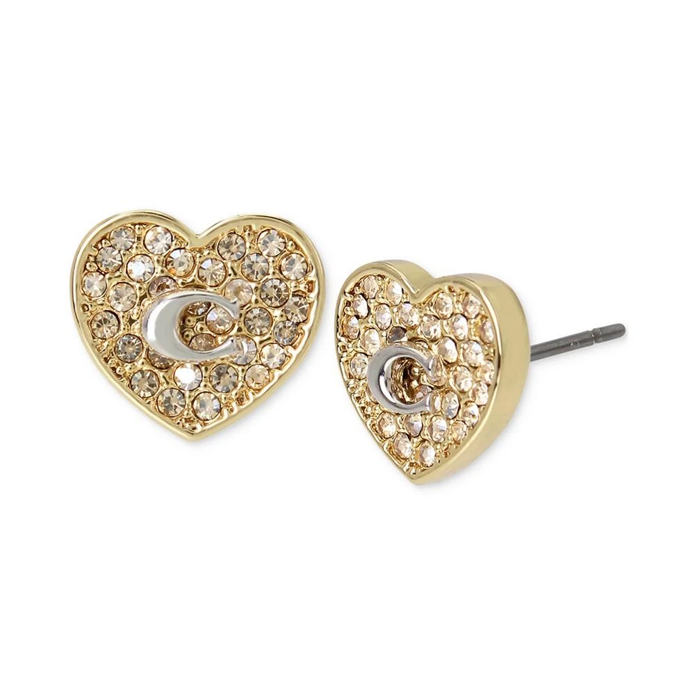 商品Coach|Two-Tone Signature C Pavé Heart Stud Earrings,价格¥414,第1张图片