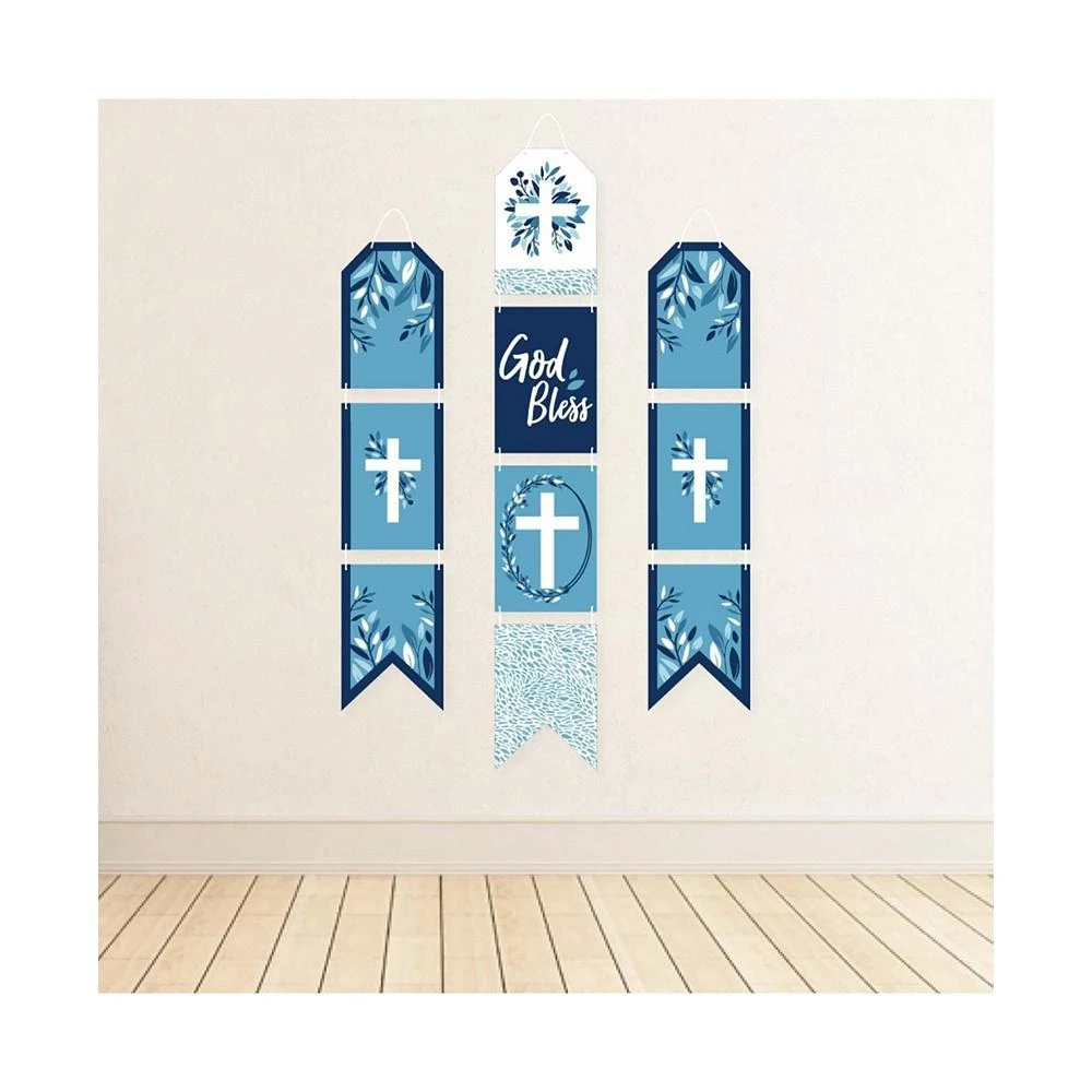 商品Big Dot of Happiness|Blue Elegant Cross - Vertical Paper Door Banners - Wall Kit - Indoor Door Decor,价格¥157,第3张图片详细描述